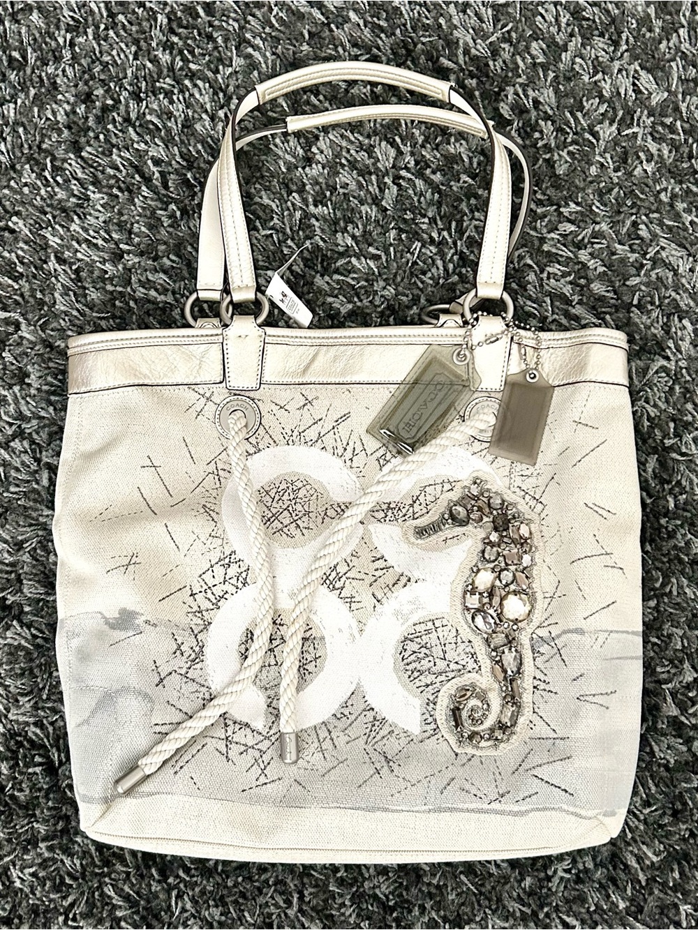 Coach Cream Embellished Seahorse Tote